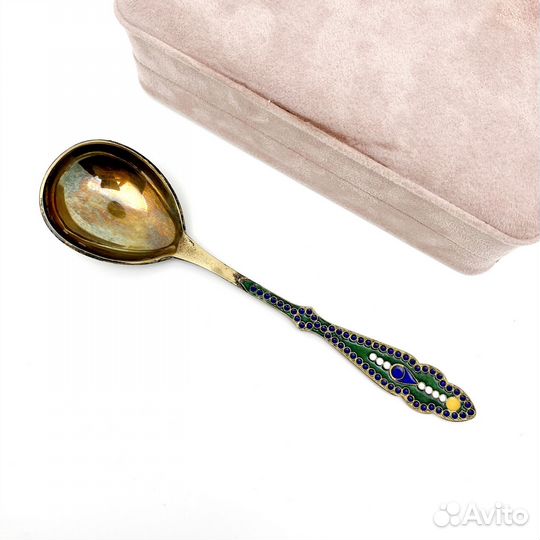 Серебряная десертная ложка с эмалью 916 пробы СССР