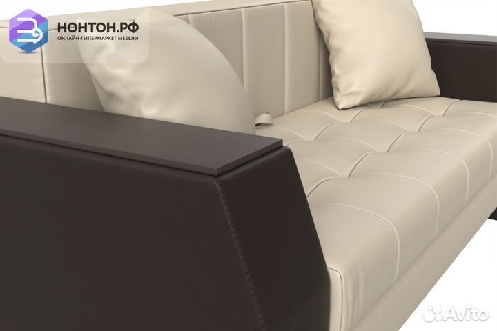 Диван Атлант мини экокожа бежевая / коричневая