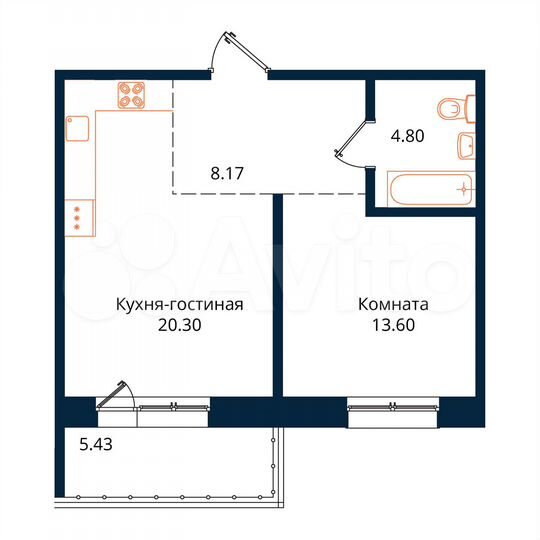 1-к. квартира, 52,3 м², 13/17 эт.