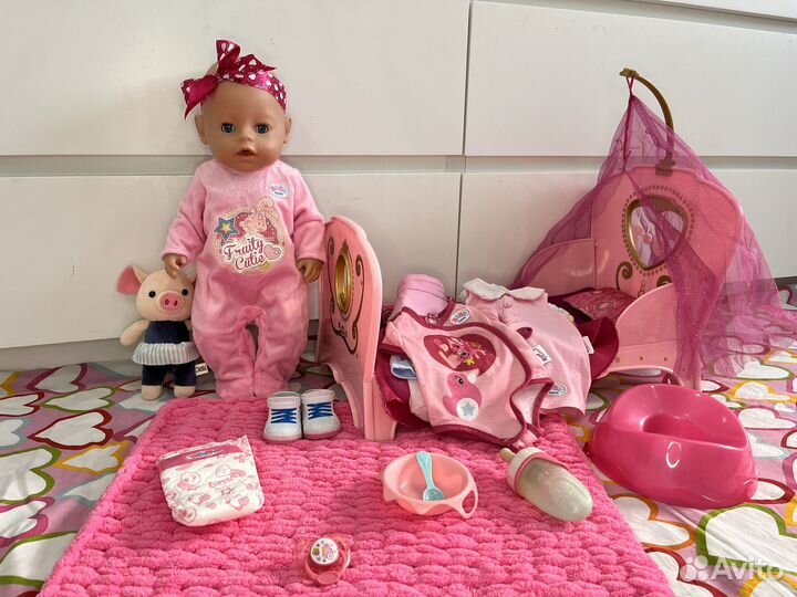 Пупс кукла беби борн 43 см,Софти и Кровать