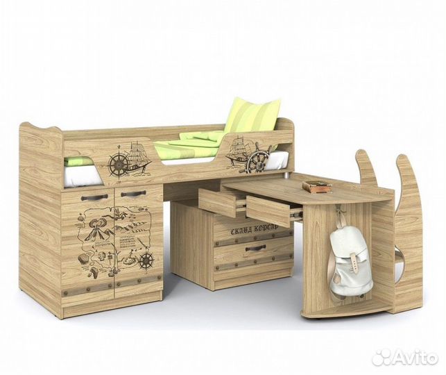 Кровать- чердак Корсар+шкаф