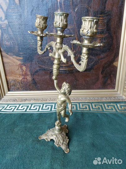 Антикварные Парные Подсвечники Путти бронза