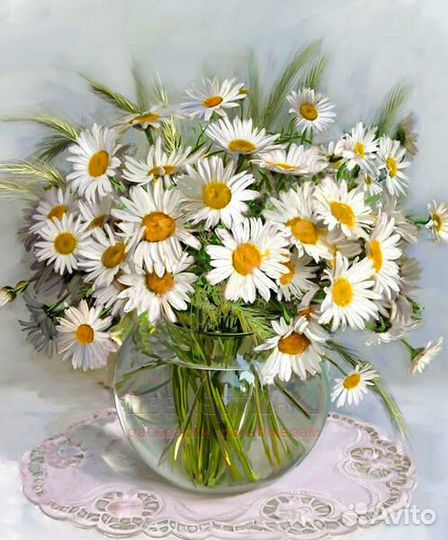 Картина по номерам 40x50 Букет ромашек в круглой