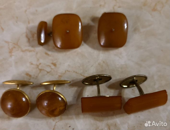 Винтажные запонки с янтарем, СССР, 60-70-е гг