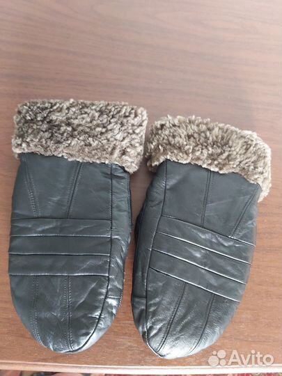 Варежки кожаные меховые