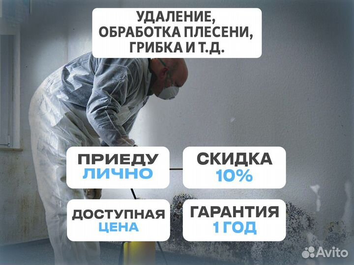 Удаление, обработка плесени грибка. После умерших