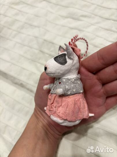 Бультерьер (ватная ) елочная игрушка