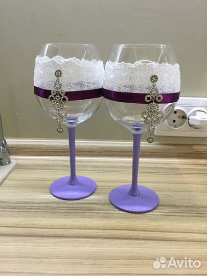 2 свадебных фужера,торжество, чешские стразы