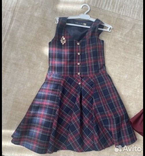 Школьная форма для девочки 128 134 клетка бордо