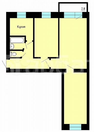 3-к. квартира, 59,4 м², 3/3 эт.