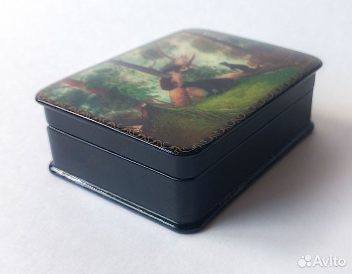 Шкатулка Федоскино лаковая Утро в сосновом лесу