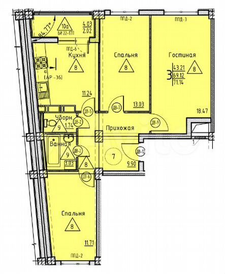 3-к. квартира, 71,1 м², 4/18 эт.