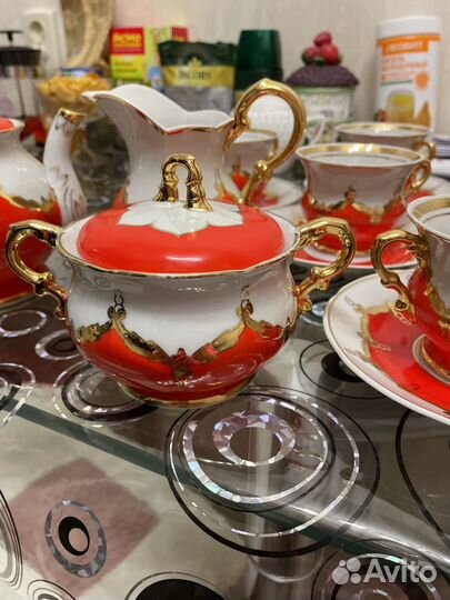 Чайный Сервиз красный бутон СССР