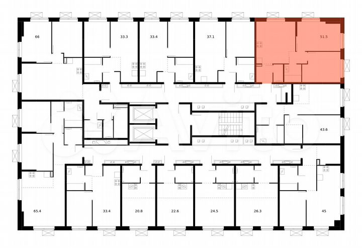 2-к. квартира, 51,5 м², 13/16 эт.