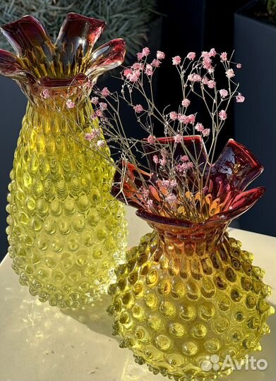 Вазы Ананас, чешское цветное стекло