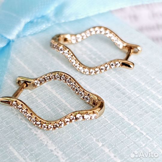 Серьги дорожки фианиты позолота