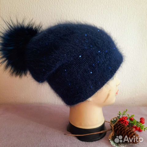 Шапка женская вязаная. Пух норки. 57-59 размер
