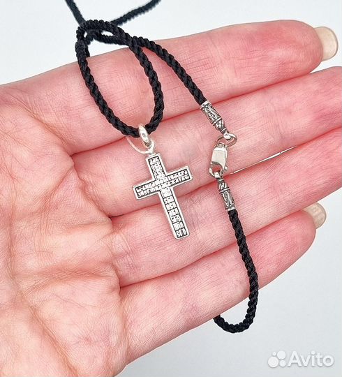 Серебряный крестик с гайтаном 40 см. Детский компл
