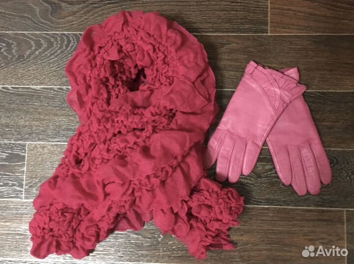 Перчатки из нат.кожи + мягкий уютный шарф