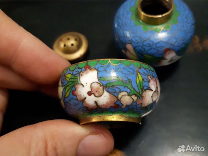 Солонка и перечница в технике Клуазоне, Китай 50гг