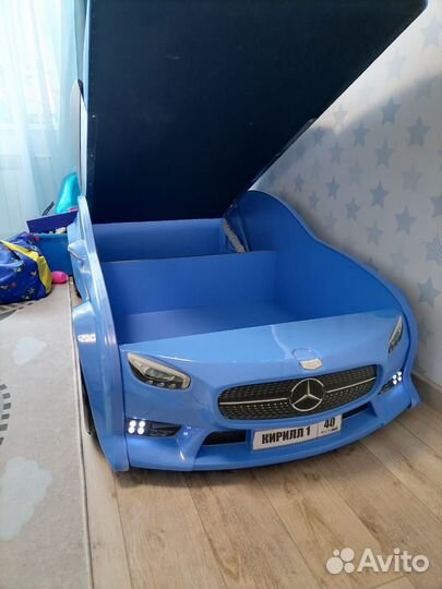 Детская кровать машина с матрасом и подсветкой