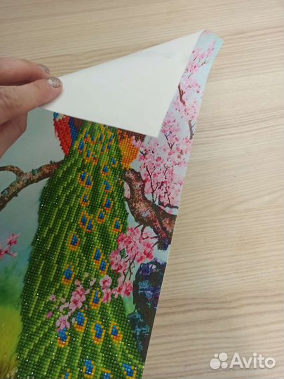 Павлин алмазная мозайка на холсте 45см на 24,8 см