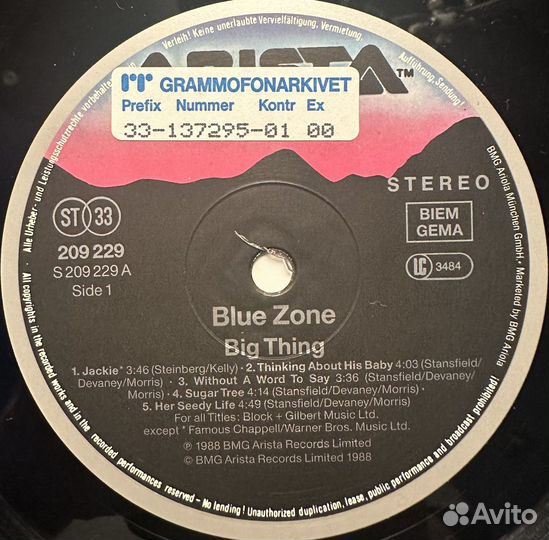 Blue Zöne – Big Thing (Германия 1988г.)