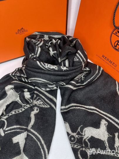Двусторонний шарф Hermes черно-серый