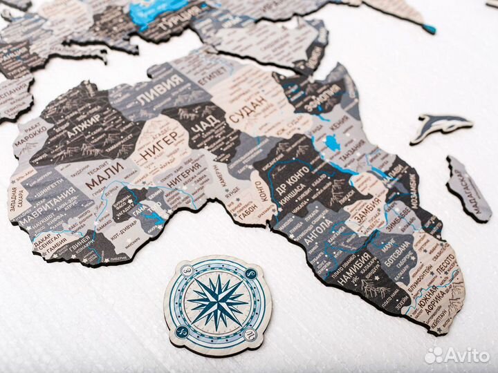 Деревянная карта мира из дерева настенная, Ковров