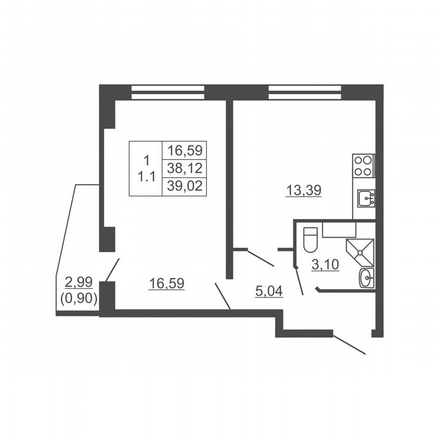 1-к. квартира, 39 м², 10/16 эт.