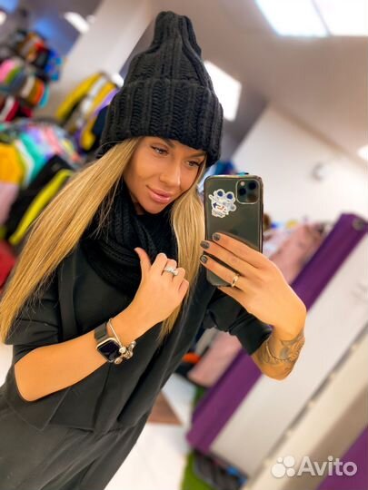 Комплект шапка и шарф черные