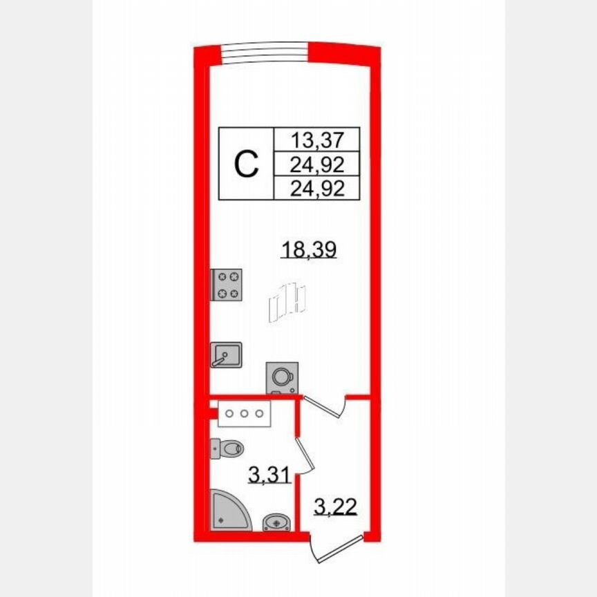 Квартира-студия, 25 м², 5/14 эт.
