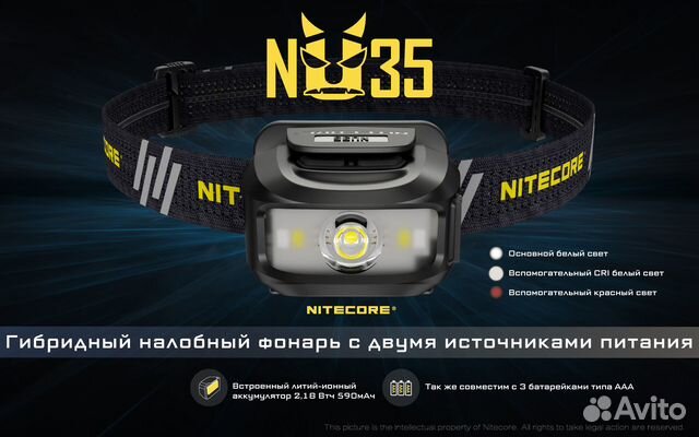 Налобный фонарь nitecore NU 35