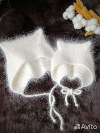 Шапка с ушками для мамы и дочки белая