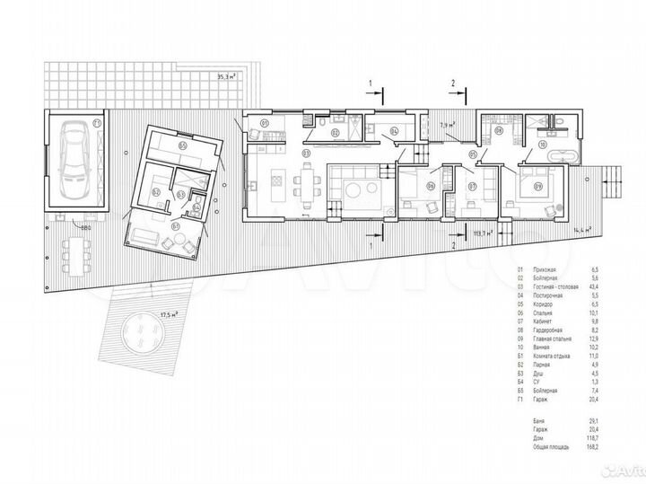 Коттедж 136,7 м² на участке 11,8 сот.