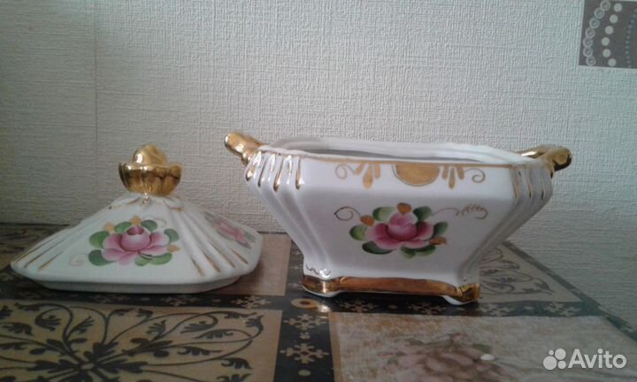 Конфетница (сахарница) Гжель розовая СССР