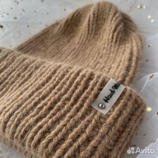 Зимняя шапка вязаная пух норки