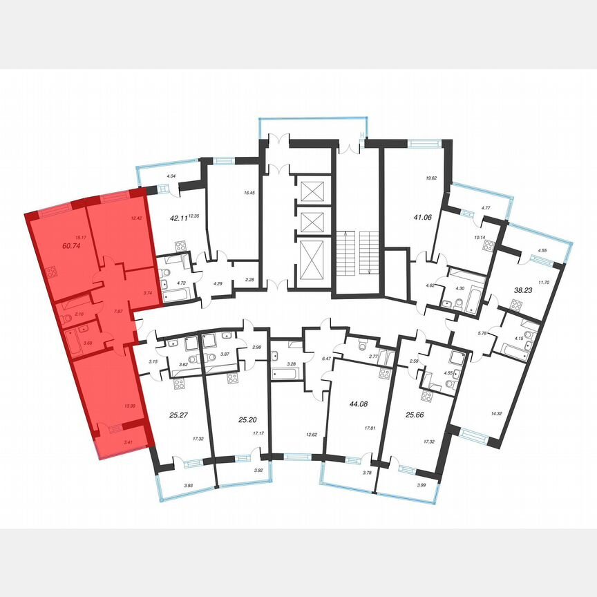 2-к. квартира, 62,4 м², 13/22 эт.