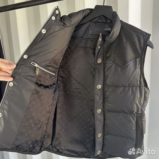 Chrome Hearts Down Puffer Vest Leather Detail