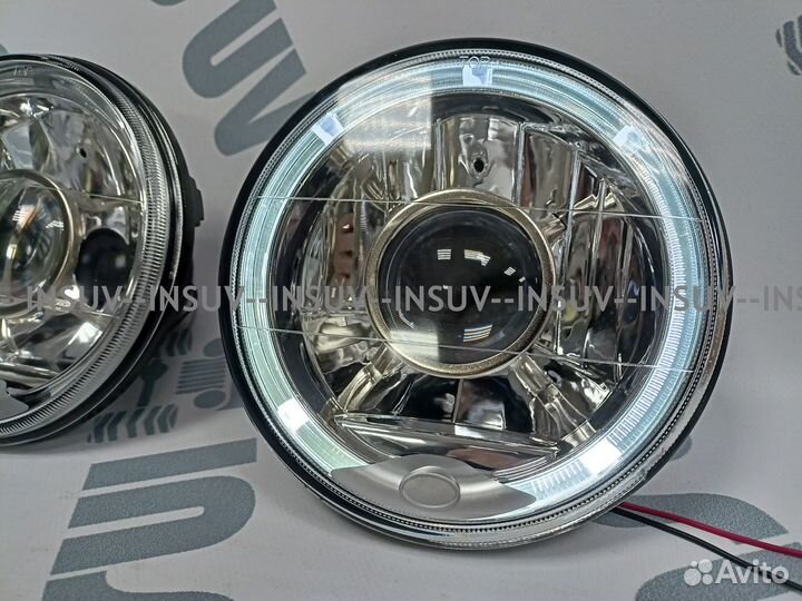 Линзованные фары Нива 2121(+дхо анг. глазки) хром