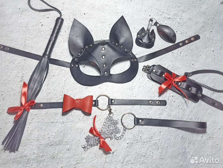 Маска Кошка + чокер + брелок, натуральная кожа