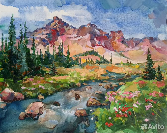 Картина маслом.Пейзаж.Природа.С горами 40х50 см