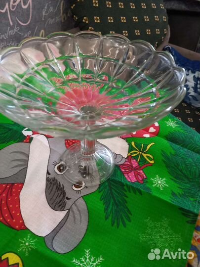 Ваза для фруктов на ножке СССР стекло