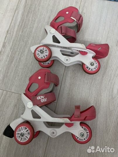 Коньки раздвижные, на ботинки, двуполозные, шлем s