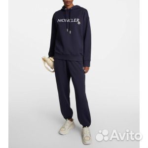 Худи из хлопкового джерси с логотипом moncler, син