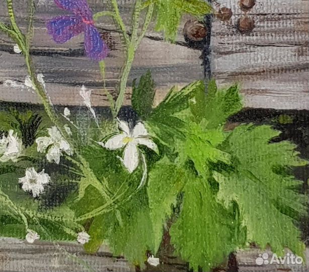 Картина Деревенские цветы. Холст, масло. 13х18