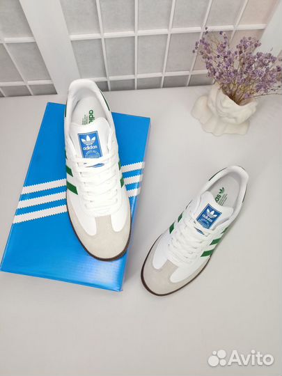 Кроссовки Adidas Samba бело - зелёные