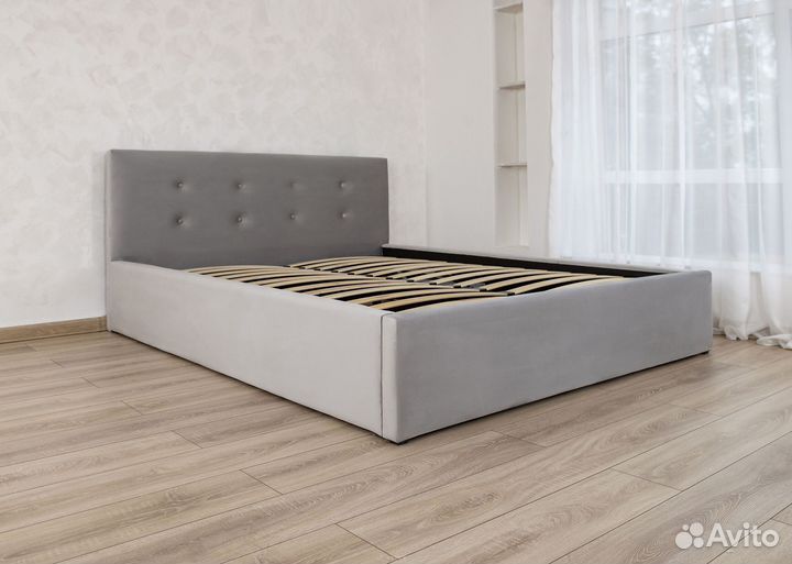 Кровать Евро 200х200 серый велюр
