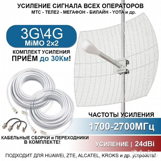 Комплект 4G Мощная MiMo Антенна параболическая 24d