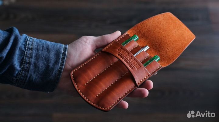 Кожаный футляр для ручек (ручная работа)